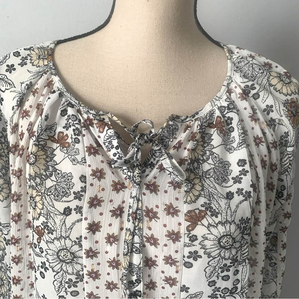 Anthropologie Fig & Flower multi color semi-sheer floral boho blouse - Medium